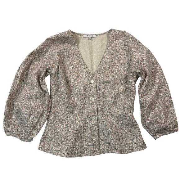 Madewell Florentine Peplum Button Blouse Top in a daisy patch - Picture 8 of 9